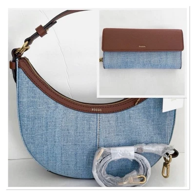 FOSSIL Shae Pequeño Hobo & Jori Solapa Bolso sin asas Denim Cartera Conjunto $285.00 Foto 1 de 4