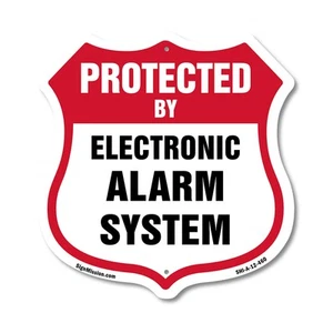 Security Alarm Shield Sign Protected By Electronic Alarm Sys Shield Shaped Sign - Picture 1 of 41