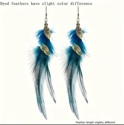 Pendientes de plumas y espirales doradas estilo bohemio (8 opciones de color) Foto 1 de 4