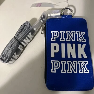 NWT VICTORIA'S SECRET PINK RARE HTF ROYAL BLUE LANYARD ZIP ID CARD HOLDER - Image 1 of 4