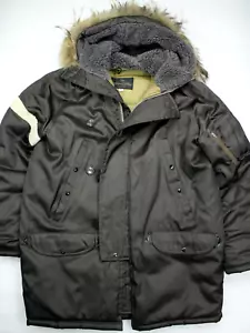 GOLDEN FLEECE Vtg 50s 60s Brown Fur Hood Quilted Flight JACKET Coat Men's M L - Picture 1 of 13