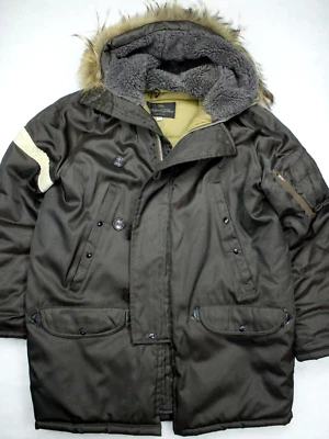 GOLDEN FLEECE Vtg 50s 60s Brown Fur Hood Quilted Flight JACKET Coat Men's M L - Image 1 of 4