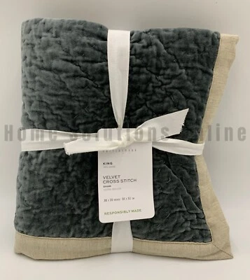 Pottery Barn Punto de Cruz Terciopelo Acolchado Reversible Simulación Acero Azul Rey #253U Foto 1 de 3