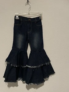 US Kids Girls Bell Bottom Elastic Waist Denim Pants Casual Flare Jeans Size 6 - Picture 1 of 7
