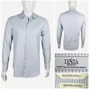 Suitsupply Mens 15.5 - 39 Shirt Slim Fit Egyptian Cotton Checks White Blue EUC - Picture 1 of 10