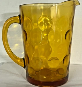 Vintage Hazel Atlas Glass El Dorado Amber Gold Yellow Coin Dot Glass Pitcher - Picture 1 of 5