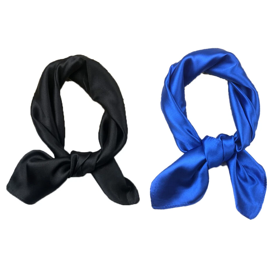Pañuelo cuadrado de corbata 100 % seda para hombre envolturas para el cabello colores lisos negro Foto 1 de 4