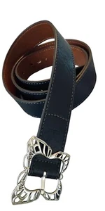 RELIC BY FOSSIL BLACK LEATHER BELT, SILVER BUTTERFLY PRONG BUCKLE, XL 43"-47" - Picture 1 of 10