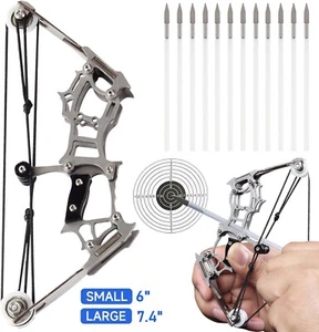 6" 7.4" Mini Compound Bow and Arrow Set Pocket Bow Target Shooting Hunting Game - Picture 1 of 19