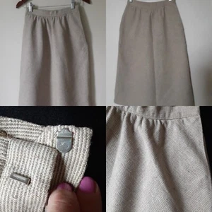 Vtg 47806 A-Line Midi Skirt 8 S Beige Cotton Poly Silk Lined Pockets Thin Stripe - Picture 1 of 24