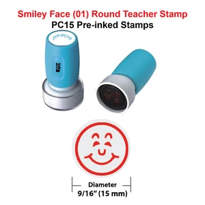 Smiley Gesicht (01) - runder Lehrer Stempel PC15 vorgefärbt Gummistempel - Bild 1 von 2