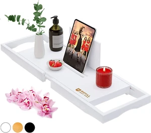 Premium Bathtub Tray Caddy Adjustable Bamboo Bath Tub Table For 1 Or 2 Person Ba - Picture 1 of 7
