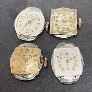 Gruen Elgin Watch Movement Lot Of 4 Vintage Swiss Parts F6053