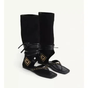ZARA LIMITED EDITION HIGH SHAFT LEATHER SANDALS - Picture 1 of 7