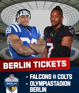 2 x NFL Berlin Tickets 09.11.25 Falcons vs Colts Block R2 - Bild 1 von 2
