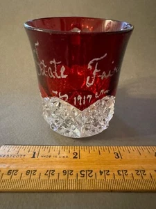 EAPG RUBY STAINED STATE FAIR 1917 ETCHED ANTIQUE GLASS TEACUP CUP TUMBLER MUG - Picture 1 of 6