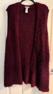 Catherines Cardigan Vest Womens 3X Burgundy Sleeveless Knit Sweater Fuzzy Staple - Picture 1 of 10