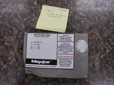Disco duro vintage Maxtor MiniScribe 8425S 20 MB SCSI Apple Macintosh SE - HE37 Foto 1 de 4