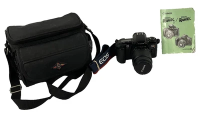 Canon EOS Rebel XS Black SLR 35mm Camera & Canon 35-80mm Lens & Bag Tested Works - Image 1 of 4