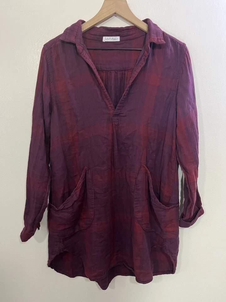 Camisa túnica a cuadros CP Shades x Free People Romy XS algodón gasa bastante lujo boho Foto 1 de 4