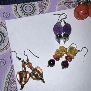 5 Pairs handmade beaded dangle earrings Coral Amethyst Howlite MOP Czech Glass - Picture 1 of 7