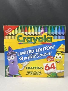 Crayola 64 Crayons Limited Edition Box 8 Retired Colors Sharpener USA Nontoxic - Picture 1 of 8