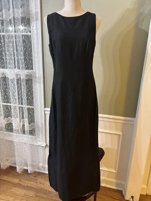 Vestido Ann Taylor vintage años 90 forrado negro sin mangas mezcla de lino maxi talla 8 Foto 1 de 4