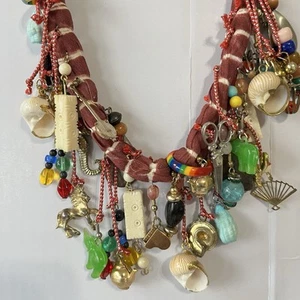 • Artisan Handmade Chachka Mexican Milagros Charms Necklace Bohemian Folk Art - Picture 1 of 7