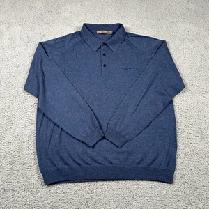 Raffi Pullover Sweater Mens Large 52 Blue Merino Wool Cashmere Long Sleeve Polo - Picture 1 of 7