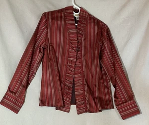 Talbots Stretch Silk Blend Multicolor Stripe Button-Up Shirt Sz 8 Vintage - Picture 1 of 3