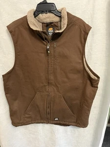 Berne Workwear Men’s Brown Canvas Vest Fleece Lined Full Zip Size 2XL Tall - Picture 1 of 6