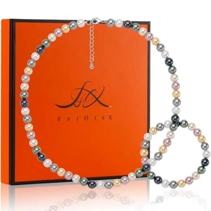 Beaded  Faux Pearl Necklace Bracelet Set NIB - Picture 1 of 4