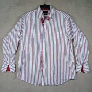 Paul Fredrick Shirt Mens XL 17.5 35 Red White Blue Stripes Classic Fit Collared - Picture 1 of 15