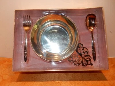 Cuenco, cuchara y tenedor para niños Community Silverplate de Oneida Foto 1 de 2