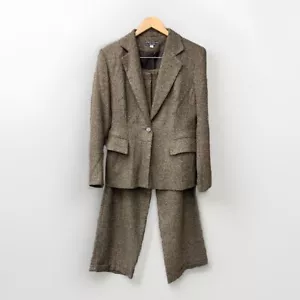 Herringbone Pants Suit Vintage Harris Wallace NY Size 14 Brown Classic Old Money - Picture 1 of 24