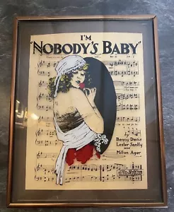 Arte en vidrio pintado vintage diseño J Howard 1940 I’m Nobody’s Baby Benny Davis - Imagen 1 de 12
