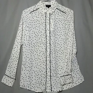 Who What Wear White Sheer Black Polka dot Blouse Button Up NWT XS Long Sleeve - Picture 1 of 12