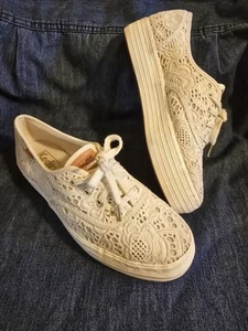 Keds Triple Deck Platform Crochet Women's Cream Shoes Size 7 - Picture 1 of 11