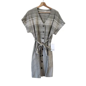 Carve Designs Willow Dress XS Linen Blend Moss Stripe Gray Button Front NWT - Picture 1 of 8