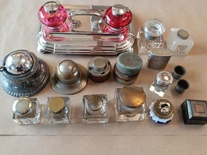 Job Lot - Assorted Vintage Inkwells With Wear / Desktop / Writing (B1721) - Picture 1 of 24