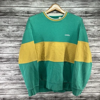 Sudadera Levi’s Para Hombre XL Verde azulado y amarillo Bloques de colores Logotipo a rayas Cuello redondo Retro Foto 1 de 4