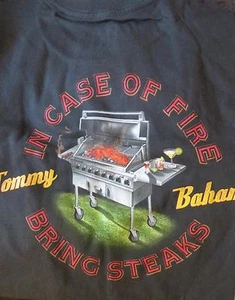 TOMMY BAHAMA TEE SHIRT RELAX SMALL Black In Case Of Fire Bring Steaks - Picture 1 of 1