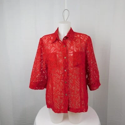 Ciervo Blanco Manga 3/4 Panel Transparente Burnout Abotonable Top Rojo Grande #1802 Foto 1 de 4