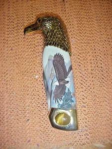 Great American TIGER EYE GOLD EAGLE Knife W/ POUCH BOXAND TAG - Picture 1 of 9