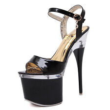 Womens 17.5cm High Stiletto Heel Sandal Platform Buckle Shoes Slingback Clubwear