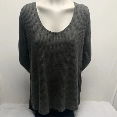 Lista de deseos Top de mujer manga larga grande gris gofre térmico cuello redondo grande Foto 1 de 4