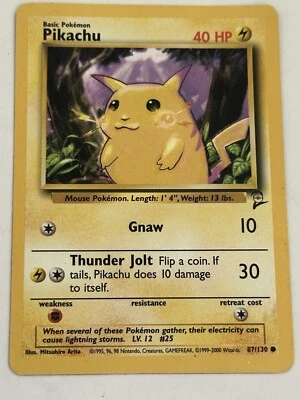 Pikachu Gnaw Pokemon Card 87/130 40 HP Type 2 Base Ck Mark Super Rare - Image 1 of 3