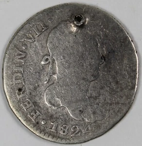 1824 CUZCO -T (PERU) 1 REAL -- BUST --- FERDIND VII (SILVER) -- EXTRA RARE-- - Picture 1 of 2