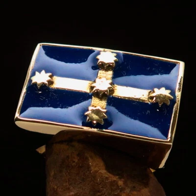 MENS BRASS AUSSIE REBEL BIKER RING EUREKA FLAG SOUTH CROSS FIVE STARS SIZE 7.5 - Image 1 of 4