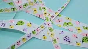 GROSGRAIN RIBBON 2 DESIGNS - Ladybird, Butterfly - 10/25mm, - 3x1 or 5m - Picture 1 of 15